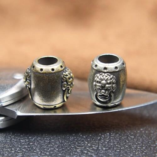 DIY Beast Face Barrel Bead Brass EDC Outdoor Survival Paracord Bracelet Accessories Handmade Umbrella Rope Lanyard Pendant Charm