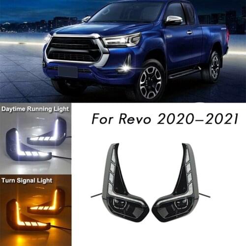 For Toyota Hilux Revo 2020 2021 LED DRL Daytime Running Lights with Turn Signal Bumper Fog Light Driving Lamp Promotion