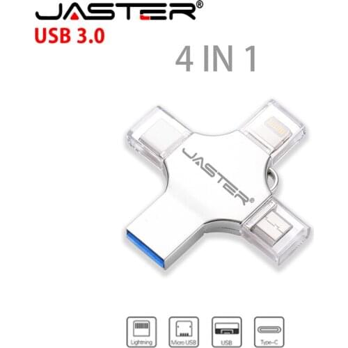 JASTER Pen Drive tipo c Otg Usb Flash Drive 3,0 para Iphone ipad Android 16gb 32gb 64gb 128gb 256gb Pendrive 4in1
