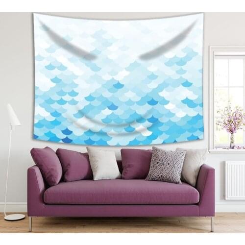 Tapestry Fish Scales Pattern Ocean Animal Wild Nature Geometric Bright Colored Artwork Blue White