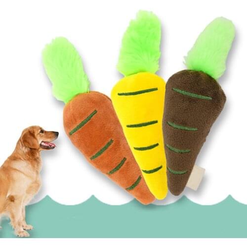 1pc Sounding Puppy Dog Chew Toy Fruit Vegetable Cartoon Carrot Squeak Toy for Cat Pets Plush Toys