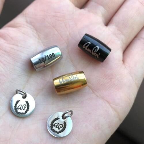 Custom Beads for Jewelry Making Brand Bead Engrave Custom Logo Beads Gold Black Cube Tube Stainless Steel Accessories