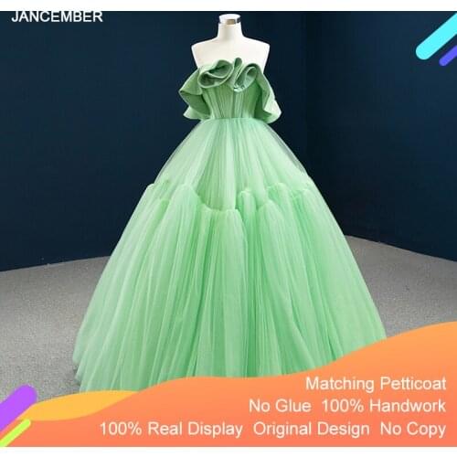 J67012 JANCEMBER Grass Green Elegangt Simple Evening Party Dresses Strapless Ruffles Sleeveless Ball-Gowns вечерние платья