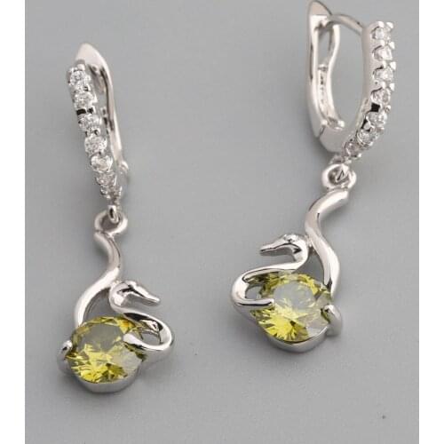 Swan Olivine Peridot 5*5mm Semi-precious Silver Cool For Womens Earrings ED0708