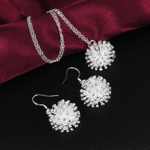 Hot charm 925 sterling Silver Fireworks Pendant necklace earring Jewelry set for women classic Fashion Party Christmas Gifts