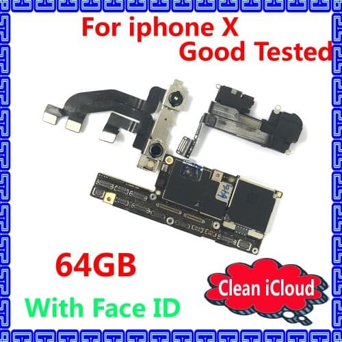 64GB Original motherboard for iphone X Clean iCloud unlocked mainboard with / NO Face ID+full chips IOS system logic board plate