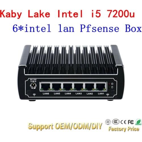 Minisys Newest Pfsense Box 7th Gen Kaby Lake Intel i5 7200u 2.5GHz Dual Core fanless case 6 lan mini server pc support AES-NI