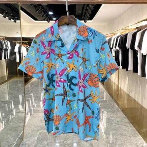 2021 Mens Summer Hot sale Fashion Casual Starfish Printed Shirt Trend Brand Party Cardigan Shirt Street Lapel Short Sleeve