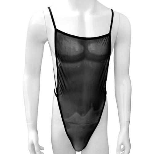Mens Mesh Gauze Sexy See through Transparent Hot Shapers Bodysuit Male wrestling singlet body uncovered Back Sissy
