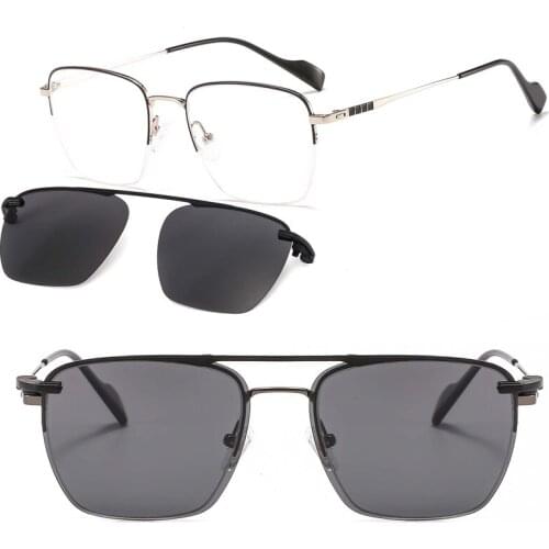 Metal clip on sunglasses 33072 square shield hal-frim prescription glasses with clip on polarized sunglasses lenses for men