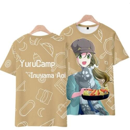 New Yuru Camp Shima Rin Cosplay T-shirt Kagamihara Nadeshiko t-shirt terylene Summer Kids 3D Printing Tops Tees