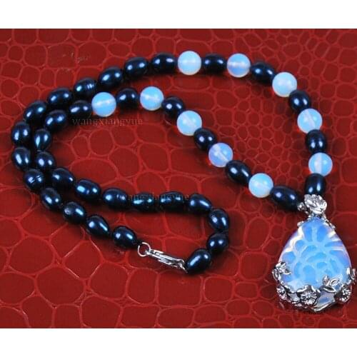 New Style Hot sale****Real Black Akoya Cultured Pearl/Sri Lanka Moonjade pendant necklace Fashion Wedding Party Jewellery