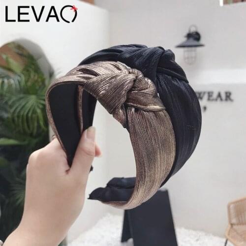 LEVAO Wide Size Headband Women Girls Bright Silk Hairbands Turban Elegant Knot Solid Head Hoop Bezel Hair Accessories Hair Band