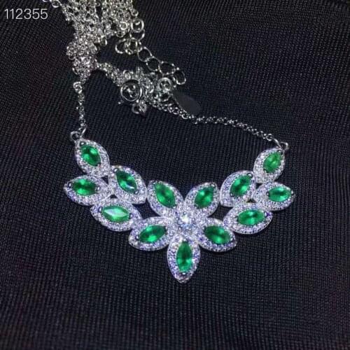 Natural Emerald Necklace fashionable gem quality 925 silver 2.5x5mm