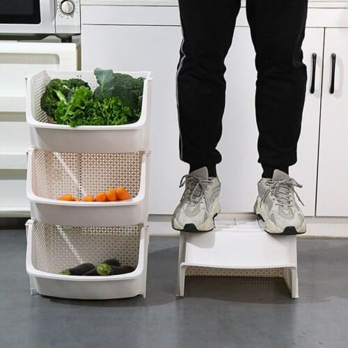2020 Kitchen Storage Basket Plastic Multi-functional Vegetables Fruit Racks Can Stacked Storage Basket Storage Box