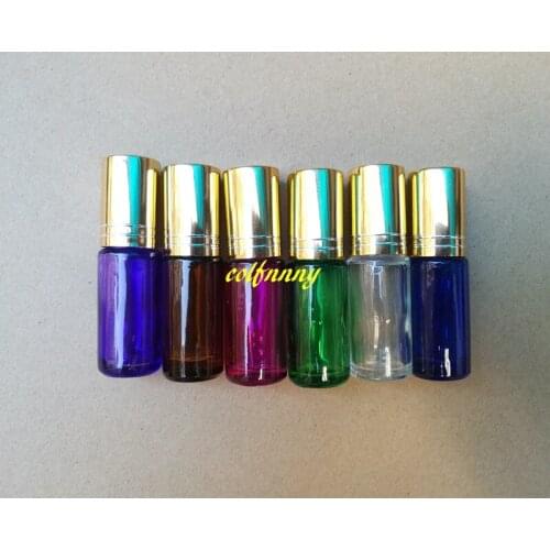 100pcs/lot Fast shipping 5ML Thick Glass Roll On Essential Oil Empty Perfume Bottle steel Roller Ball Bottles C2203