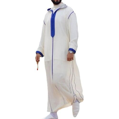 Ramadan Muslim Dress Abayas Dubai Casual Kaftan Robe Islamic Costumes with Long Sleeve Turn-Down Collar Gifts for Mens