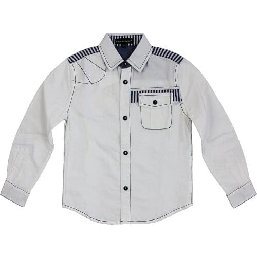 Boys Long Sleeve Solid Shirts Cotton Navy Striped Pocket For Big Boys Style Boys Cotton Shirt Gentleman Boys White Shirts 4J0316