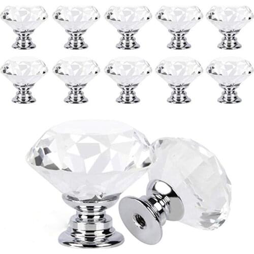 10pcs/lot 30mm Diamond Shape Design Crystal Glass Knobs Cupboard Drawer Pull Kitchen Cabinet Wardrobe Handles Hardware