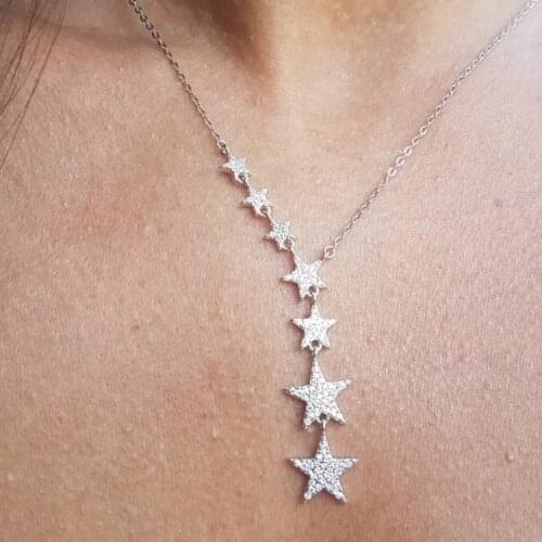 Sdzstone Silver color gold color cute danity 7pcs Star charm pendant necklace 2018 christmas gift delicate chain star necklace