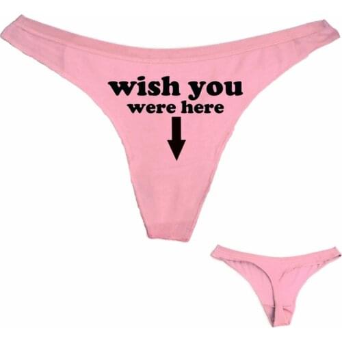 New Thong Underwear Wish You Were Here Letter Printed Cotton Women Sexy T Panties G String Low Waist Free Shipping