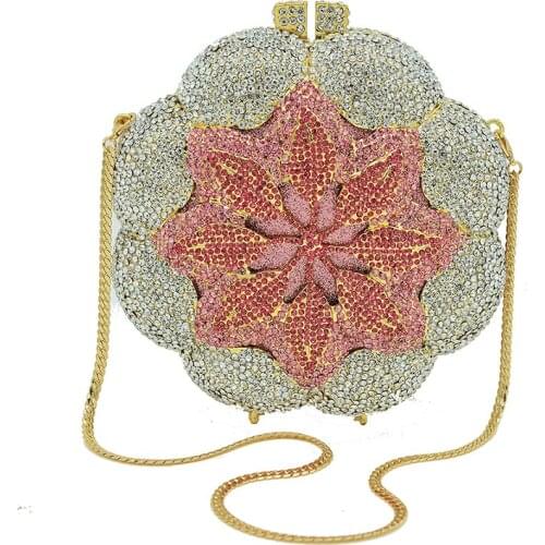 100% Handmade Crystal Evening Clutch Bags Circle Shape Womens Chain Bag Female Top-Handle Party Handbags Diamond Clutch