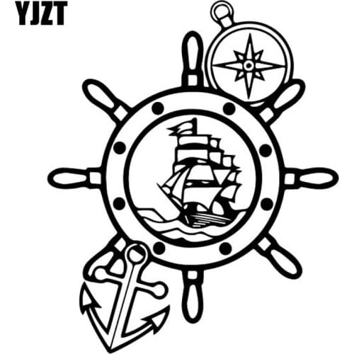 YJZT 15.3CM*18.3CM Cool Combination Sail Rudder Ship Boat Artistic Conception Vinly Decal Nice Car Sticker Black/Silver C27-0500