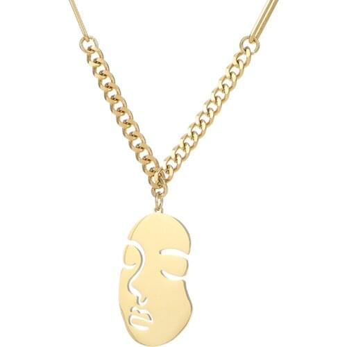 Stainless Steel FACE Pendant Necklace for Women Statement Chain Choker 14K Metal Necklace Accessories Collier Femme 2021 trend