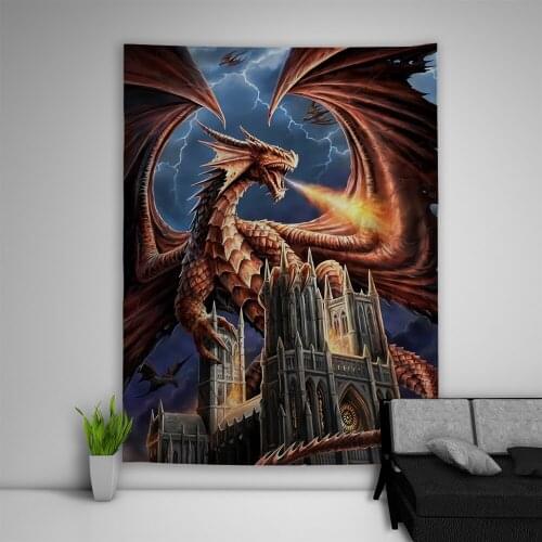 Animal Dragon Trippy Fantasy Tapestry Art Wall Hanging Sofa Table Bed Cover Mural Beach Blanket Home Dorm Room Decor Gift