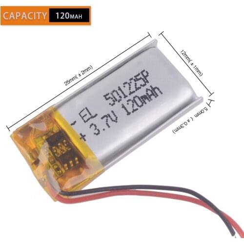 10pcs/Lot 3.7V 120mAh Rechargeable li Polymer Li-ion Battery For bluetooth headset mouse Bracelet Wrist Watch 501225 051225