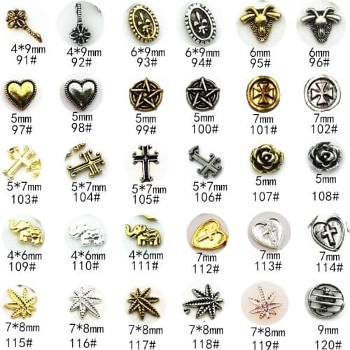 10Pcs/Lot Vintage Series 4 Key Rose Flower Cross Elephant 3D DIY Metal Alloy Nail Art Deco Stickers/Charms/ Tools for Manicure