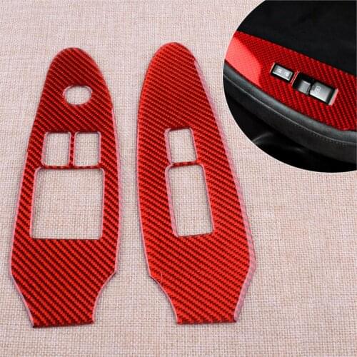 2Pcs Car Red Carbon Fiber Window Switch Panel Frame Glass Lift Regulator Button Trim LHD fit for Nissan 370Z 2009-2019 2020