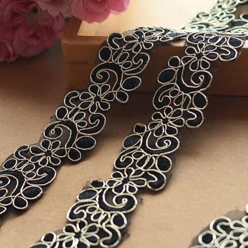 2 Yards Black Gold Car Bone Ribbon Lace 35mm Wide DIY Handmade Decoration Clothing Accessories Clothing Crafts