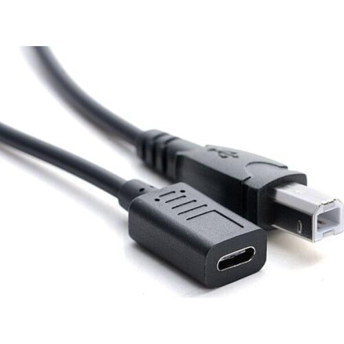 Android USB Type C Female to USB B Male Data Extension Power Cable Universal for Mobile Hard Disk Box Printer Scanner 30cm