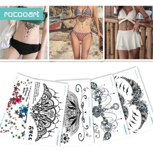BC-5 Sheets Trendy Women Chest Back Temporary Tattoo Large Flower Shoulder Arm Sternum Tatoo Sexy Henna Body Paint Taty