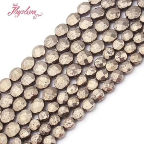 8mm,10mm Natural Fceted Coin Pyrite Loose Beads Natural Stone Beads For Woman DIY Necklace Bracelets Jewelry Making Strand 15"