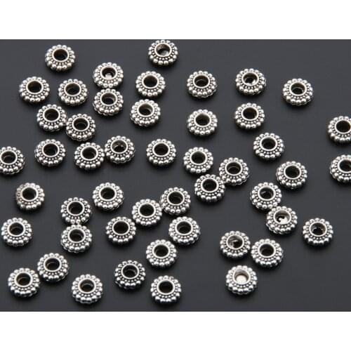 50pcs Silver Color Flower Spacer Beads Charms Dressmaker Pendant DIY Handmade Jewelry Making Wholesale