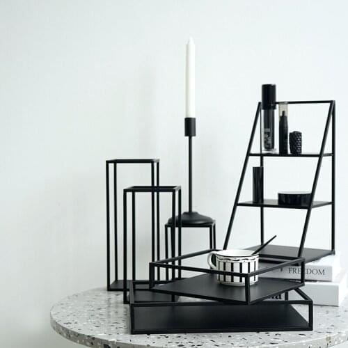 Black storage racks geometry tray 1 piece Kitchen decorations tools accessories 3 tiers Iron frame Holders perfume displ