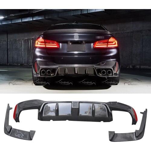 For BMW F90 M5 G30 Carbon Fiber Rear Diffuser Lower Lip with LED Light + Side Splitters