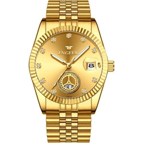 FNGEEN 7010 Stylish Man Quartz Watch exclusive Stainless Steel Band Luminous Calender Vintage Leisure Wristwatch