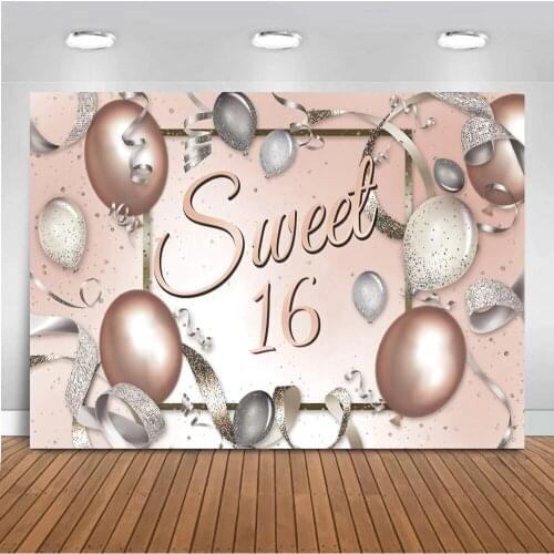 Sweet 15 16 18th Girl Princess Backdrops Photography Ribbons Balloons Celebration Indoor Decoration Wine Table Photo Backgrounds