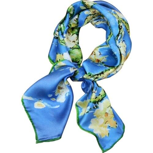 Chinese Luxury Natural Silk Scarf For Women 100% Real Silk High Quality Wrap Shawl Square 90cm Bandana Gift Printed Flower Arts
