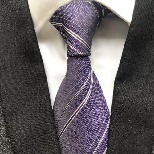 10 cm Width Classic Mens Ties Jacquard Woven Neck Tie Gravatas Deep Lavender Purple Striped Neckties to Match Dress Shirts