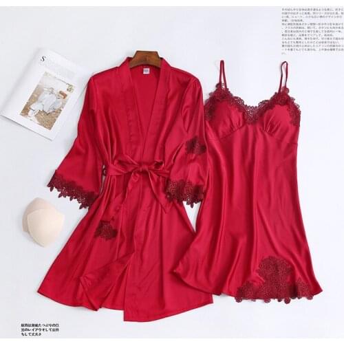 Women Rayon Robe Sets Sexy Hollow Out Lace Floral 2PCS Lingerie Home Dress Lounge Loose Kimono Bathrobe Nightdress Sleepshirts