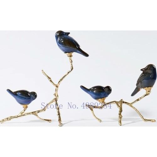 Creative Nordic metal ceramics brass Gold bird Simulated animal Branch Crafts ornaments Handmade Modern home desktop decorations