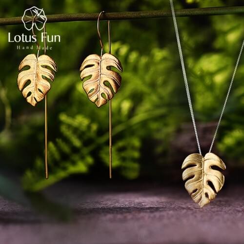 Lotus Fun Real 925 Sterling Silver Handmade Fine Jewelry Creative Monstera Leaves Design Jewelry Set for Women Bijoux