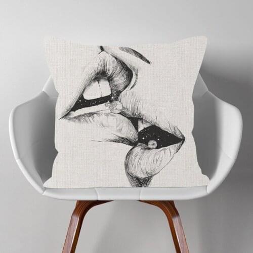 Love Kiss Home Decorative Sofa Pillow Case High-Heeled Shoes Decoration Cushion Cover Good Beige Linen White Polyester 45X45cm