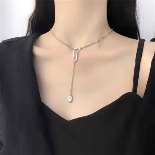 Metal Geometry Long Pendant Necklace Hip-hop Punk Fashion Personality Joker Sweater Necklace Girl Women Jewelry Gift Accessories