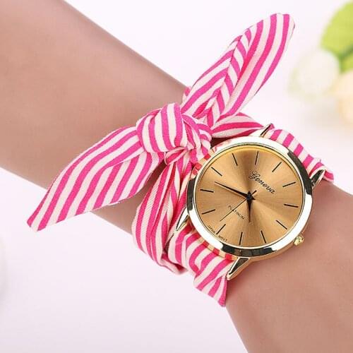 Fashion Watch Women Stripe Floral Cloth Quartz Dial Bracelet Wristwatch Casual Watch Sport Watches 2019 Female Clock