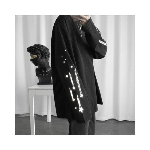 Mens T-shirt Autumn Fashion Reflective Round Neck T-shirts 2021 Harajuku Streetwear Long-sleeved T-shirt Men